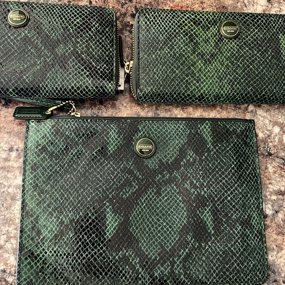 Brand New. Never Worn. Two Green Snakeskin Wristlet Wallets.